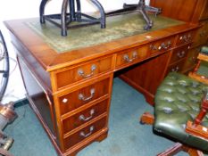 A YEW WOOD TWIN PEDESTAL DESK OF GEORGIAN STYLE 137 X 77CM HIGH