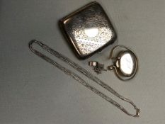 A HALLMARKED SILVER CIGARETTE CASE WITH GILDED INNER, TOGETHER WITH A SILVER BANGLE, A SILVER