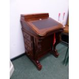 A CARVED MAHOGANY DAVENPORT DESK OF VICTORIAN STYLE 53 CM WIDE X 83CM HIGH