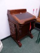 A CARVED MAHOGANY DAVENPORT DESK OF VICTORIAN STYLE 53 CM WIDE X 83CM HIGH