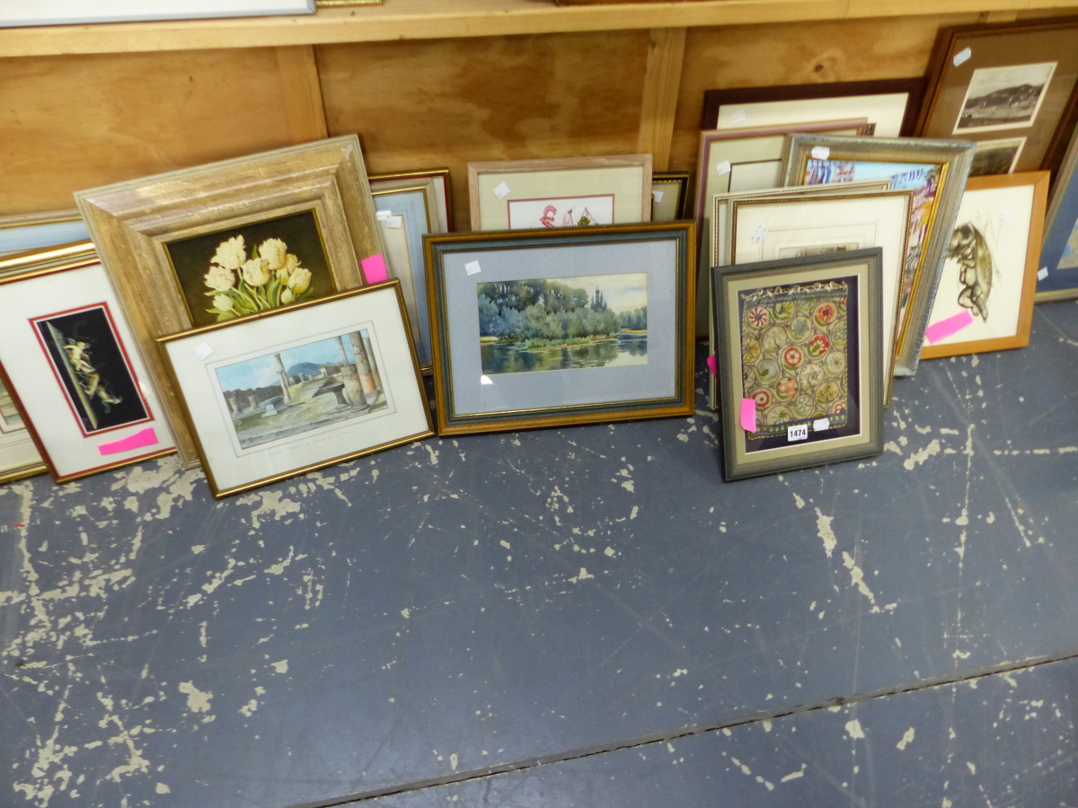 A LARGE COLLECTION OF FURNISHING PICTURES TO INCLUDE VARIOUS WATERCOLOURS ANTIQUE PRINTS, A FRAMED