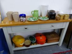 LE CREUSET IRON PAN, KITCHENALIA, VASES ETC.