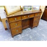 AN EARLY 19th.C. MAHOGANY PEDESTAL DESK, THE THREE QUARTER GALLERIED TOP OVER A CENTRAL DRAWER AND