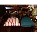 A REGENCY MAHOGANY ARM CHAIR AND A VICTORIAN ROSEWOOD CABRIOLE LEG CHAIR.