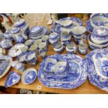 A LARGE QUANTITY OF SPODE BLUE ITALIAN PATTERN SERVING WARES, TOGETHER WITH OTHER BLUE AND WHITE
