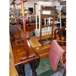 AN EDWARDIAN TOWEL RAIL, A DROP LEAF TABLE, A STOOL, PAINTED BOX. ETC.