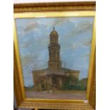 W PADBURY, A LATE 19th C. VIEW OF A CURCH POSSIBLY ST. MARYS BANBURY, OIL ON CANVAS.