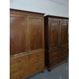 A EARLY 19th C. MAHOGANY LINEN PRESS CONVERTED TO HANGING SPACE OVER SINGLE DRAWER, TOGETHER WITH