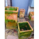 TWO SQUARE FORM TERRACOTTA PLANTERS.