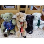 THREE JOINTED AND ONE OTHER TEDDY BEARS TO INCLUDE YESTERDAYS BEARS, OLDACRE BEAR, AND TWO OTHERS.