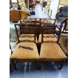 A SET OF FOUR GEORGIAN STYLE MAHOGANY DINING CHAIRS.
