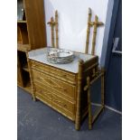 A ANTIQUE FAUX BAMBOO PINE AND MARBLE TOPPED DRESSING CHEST
