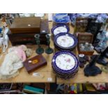 TWO PAIRS OF ORIENTAL HARD STONE CARVED BOOK ENDS, A DRESDEN PARROT FIGURINE, COLLINGWOOD HAND