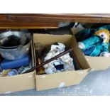 A QUANTITY OF SOFT TOYS, PEWTER TANKARDS, ORNAMENTS ETC.