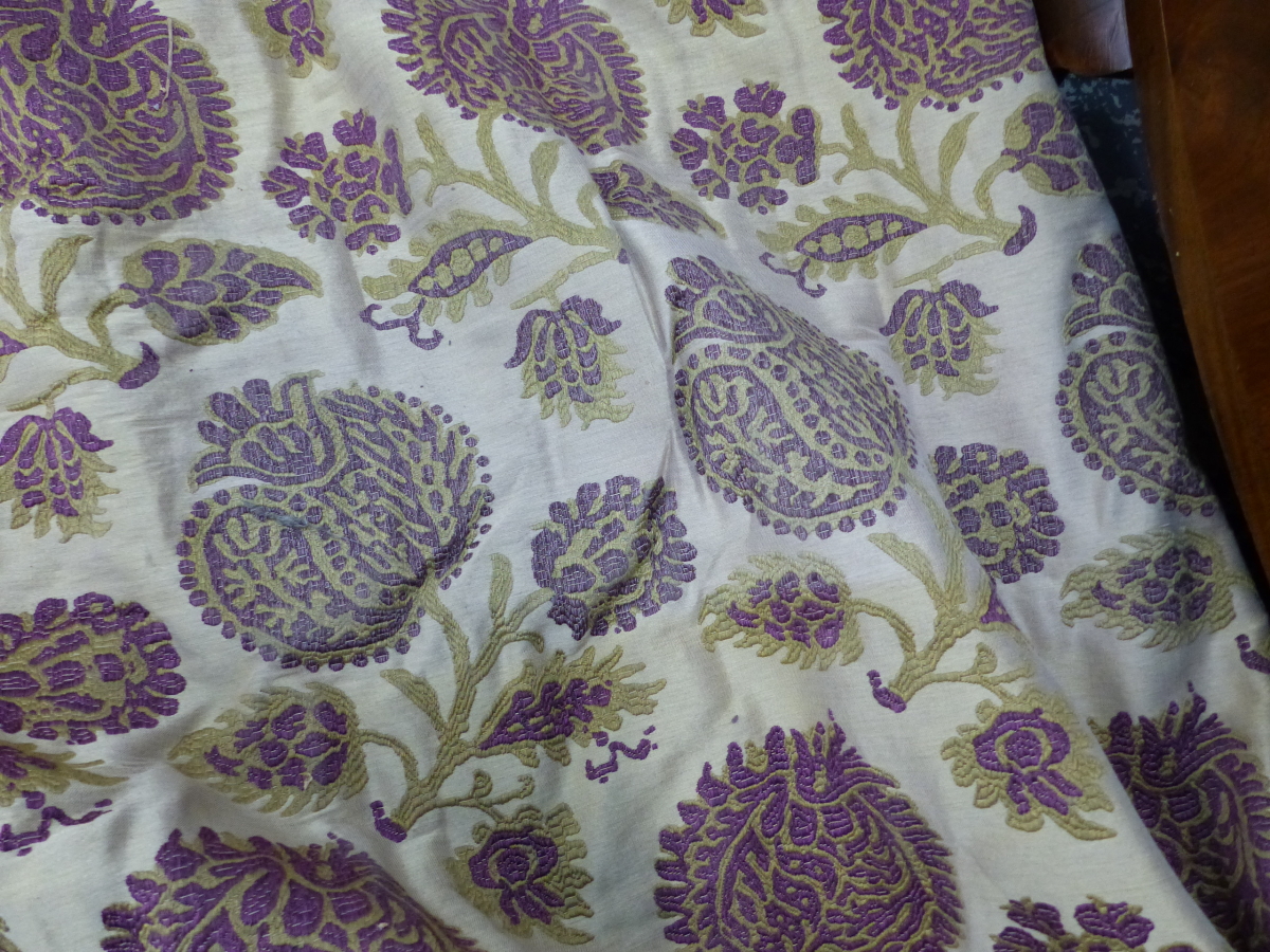 TWO PAIRS OF GOOD QUALITY INTERLINED CURTAINS COMPLETE WITH TIE BACKS, FLORAL DESIGN PURPLE AND - Image 13 of 20