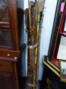 A QUANTITY OF VINTAGE FISHING RODS ETC.