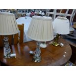 FIVE VARIOUS TABLE LAMPS WITH SHADES.