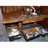 A DRAW LEAF OAK TABLE, A TRIPOD TABLE AND AN OCCASIONAL TABLE.