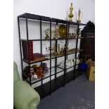 A PAIR OF ALLOY FRAMED GLAZED DISPLAY SHELVES.