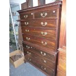 A GEORGE III MAHOGANY CHEST ON CHEST OF TWO SHORT, SIX LONG GRADUATED DRAWERS ON SHAPED BRACKET