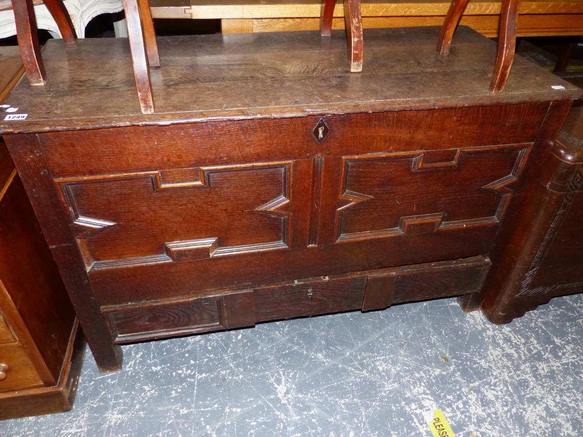 AN 18th C. OAK MULE CHEST. - Image 2 of 2