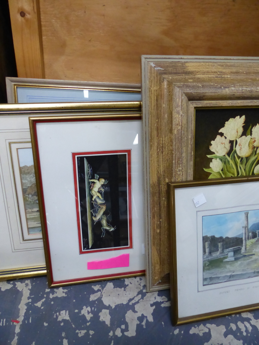 A LARGE COLLECTION OF FURNISHING PICTURES TO INCLUDE VARIOUS WATERCOLOURS ANTIQUE PRINTS, A FRAMED - Image 2 of 11