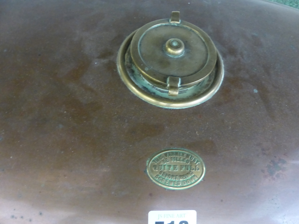 A COPPER BED WARMING PAN WITH TWIN HANDLES. - Image 2 of 2