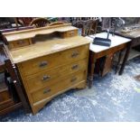 A MARBLE TOP WASHSTAND AND A SMALL CHEST OF DRAWERS.