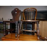 A VICTORIAN HALL CHAIR AND A WINDSOR SIDE CHAIR.