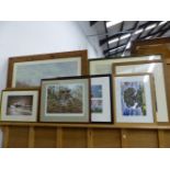 A LARGE PICTURE OF A HUNT SCENE TOGETHER WITH VARIOUS PHOTOGRAPHS OF ANIMALS, LANDSCAPES ETC.