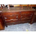 AN 18th C. OAK MULE CHEST.