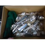 A QUANTITY OF SILVER PLATED CUTLERY.