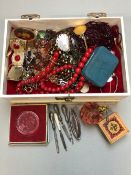 A LARGE COLLECTION OF PREDOMINATELY VINTAGE COSTUME JEWELLERY, TO INCLUDE A SILVER HANDLED PART