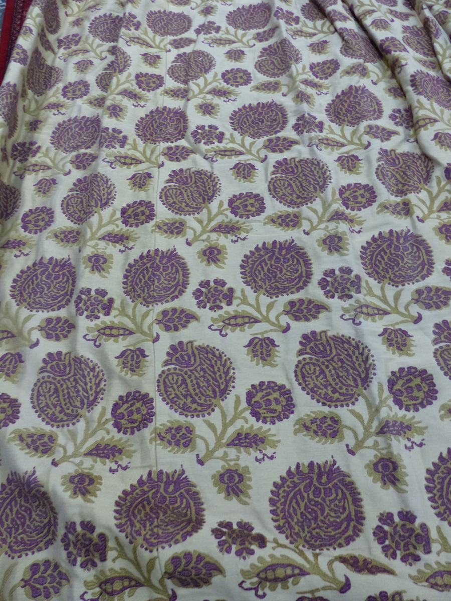 TWO PAIRS OF GOOD QUALITY INTERLINED CURTAINS COMPLETE WITH TIE BACKS, FLORAL DESIGN PURPLE AND - Image 8 of 20