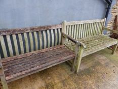 TWO GARDEN BENCHES.