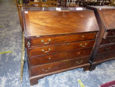 A GEORGE III MAHOGANY FALL FRONT BUREAU.