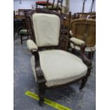 A VICTORIAN MAHOGANY SHOW FRAME SALON ARM CHAIR. SEAT HEIGHT 38cms.