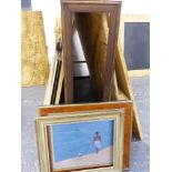 A BURL WOOD AND GILT PICTURE FRAME REBATE 52 X 63cms. TOGETHER WITH TWO OTHER FRAMES OF VARYING