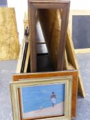 A BURL WOOD AND GILT PICTURE FRAME REBATE 52 X 63cms. TOGETHER WITH TWO OTHER FRAMES OF VARYING