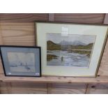 A 20th C. ENGLISH SCHOOL NAVY WARSHIPS, INSCRIBED AND DATED WATERCOLOUR, 22 X 26cms. TOGETHER WITH A