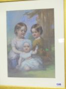 MID 19th.C. ENGLISH SCHOOL. THREE CHILDREN. INDISTINCTLY SIGNED, PASTEL. 38 x 28cms