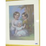 MID 19th.C. ENGLISH SCHOOL. THREE CHILDREN. INDISTINCTLY SIGNED, PASTEL. 38 x 28cms