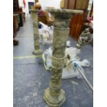 A PAIR OF LARGE MARBLE SECTIONAL DISPLAY COLUMNS, ON OCTAGONAL BASES. H 101cms, TOP PLATFORMS 25 X