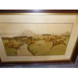 AFTER CECIL ALDIN "THE COTTESBROOK HUNT" VINTAGE COLOUR PRINT 52 X 82cms. TOGETHER WITH A PENCIL