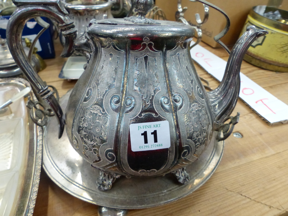 A SILVER PLATED TEA SET AND OTHER PLATED WARES. - Image 2 of 5