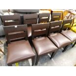 A SET OF EIGHT GOOD QUALITY MODERN DESIGNER LEATHER UPHOLSTERED DINING CHAIRS.