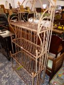 A WROUGHT IRON FOLDING CONSERVATORY STAND. W 69 X D 32 X H 150cms.