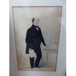 A 19th C. ENGLISH SCHOOL PORTRAIT OF A GENTLEMAN HOLDING SHEETS OF MUSIC, WATERCOLOUR. 24 X 15.5cms.