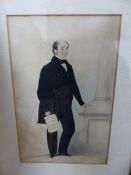 A 19th C. ENGLISH SCHOOL PORTRAIT OF A GENTLEMAN HOLDING SHEETS OF MUSIC, WATERCOLOUR. 24 X 15.5cms.