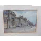 EARLY 20th.C. ENGLISH SCHOOL. A CITY STREET VIEW. WATERCOLOUR, SIGNED INDISTINCTLY. 18 x 25.5cms.